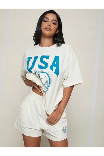 Keywest Plus Size USA Basketball Printed Oversize Summer Top and Bottom T-shirt Shorts Set