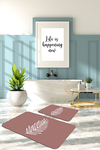 SWITA Decorative 2-Piece Bath Mat Non-Slip Base Washable Toilet Seat Set