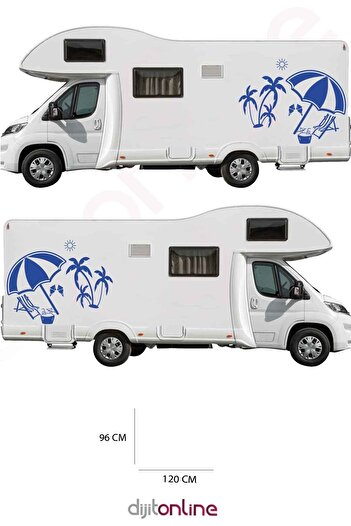 Dijitonline 2 bucăți autocolant palmier pentru rulotă - autocolant vacanță de vară - autocolant șezlong și cocktail - 120x96 cm