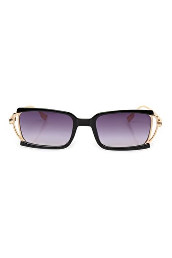 TomyHelf Black Frame Black Gradient Glass Metal Gold Handle Rectangle Women's Sunglasses
