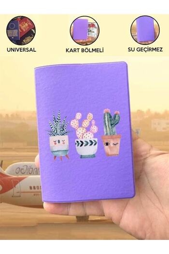 Cekuonline Cactus Purple Vinlex Passport Cover Case Compatible with All Country Passports