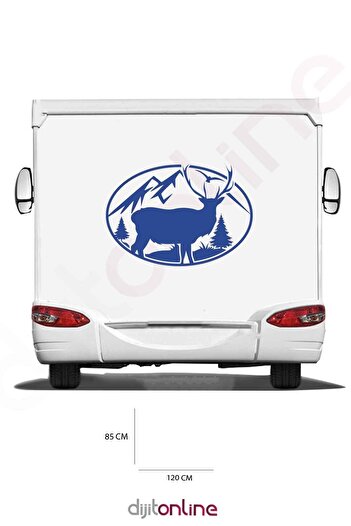 Dijitonline Autocolant Caravană Cerb - Autocolant Munte - Autocolant Pădure - 120x85 Cm