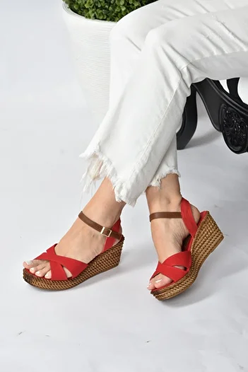 Fox Shoes Women's Red Linen Wedge Heeled Shoes K674192105