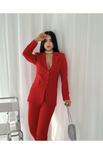 pembekurdelem Women's Jacket Trousers Set Red