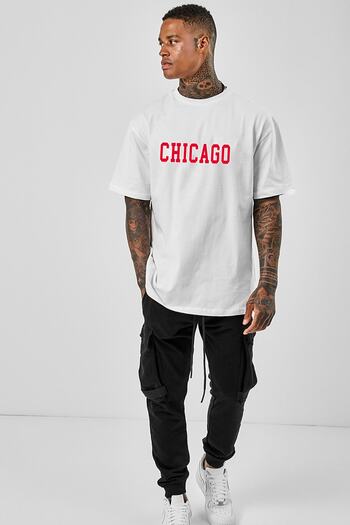 DEEPSENCE Men's White Oversize T-shirt Chicago Front Print