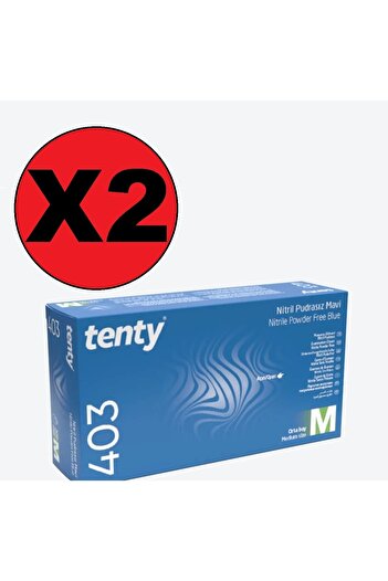 Tenty 403 Nitrile Powderless Blue Inspection Gloves 2 Pack 100pcs (2*100) Medium Size Medium (M) Size