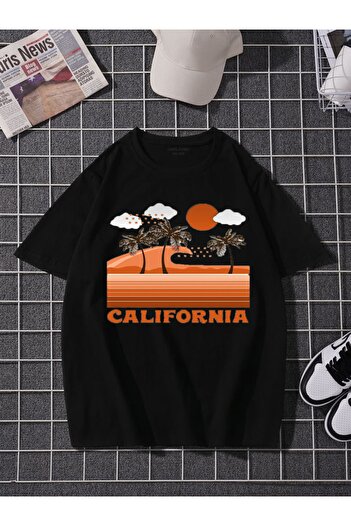 GRİLAND Černé unisexové oversize tričko California s potiskem