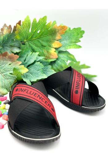 sermoda Ανδρικές παντόφλες Influencer - Cross Rope, Sport Buckle, Casual Black Red 12412