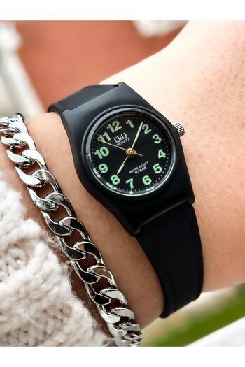 Q&Q Brand Black Silicone Band Small Case Numeral Wristwatch + Bracelet