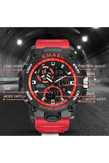 SMAEL 8011 Krmzi Digital and Analog Men's Wristwatch