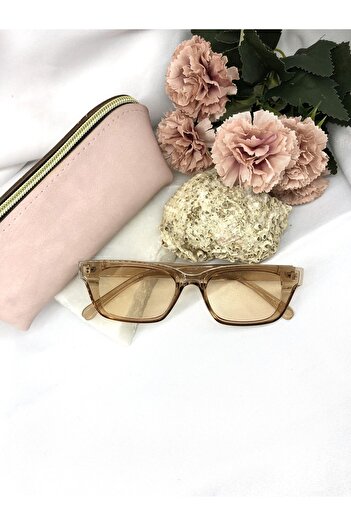 Di Caprio Elira Rectangle Retro Transparent Light Brown Women's Sunglasses