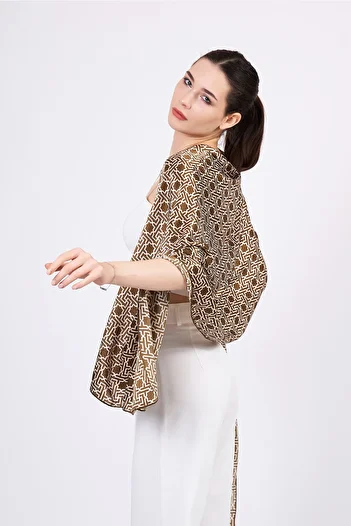 Nomads Felt Pure Silk Scarf| Bronze Brown| Unisex| Selçuklu Vectorel Star Pattern