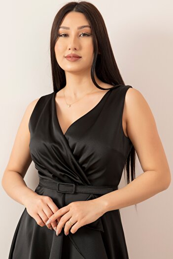 PULLIMM Double Breasted Ruffle Satin Evening Dress 1150