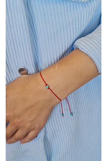 Atelier Çağla Natural Turquoise Beaded Red String Bracelet