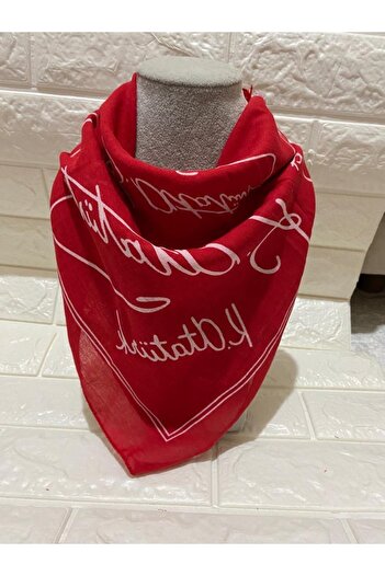 sema aksesuar Red Atatürk Signed Cotton Fabric Scarf - 23 April, 29 October, 30 August, 19 May