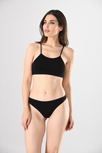 Miss Fit 11115 Women's Black Seamless Thin Strap Without Underwire Bustier Knitted Seamless