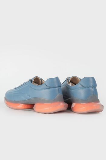 TUNAELLİ Kadın Mavi Hakiki Doğal Deri Sneaker Ayakkabı