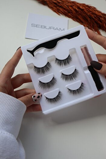 sebura Gerçek Görünümlü 3 Çift Eyeliner Cımbız Seti Takma Kiprik Manyetik Kirpik Mıknatıslı Kirpik