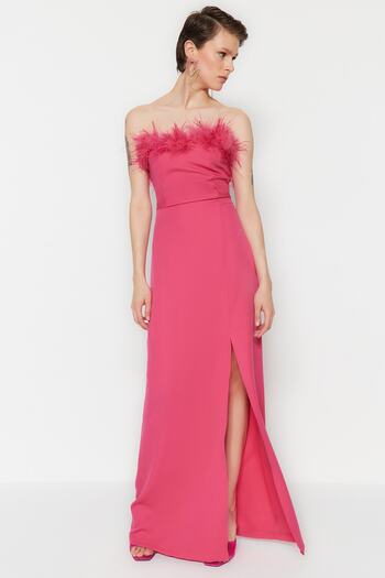 Trendyol Collection Φούξια υφαντό ανοιχτό μακρύ βραδινό φόρεμα TPRSS22AE0095