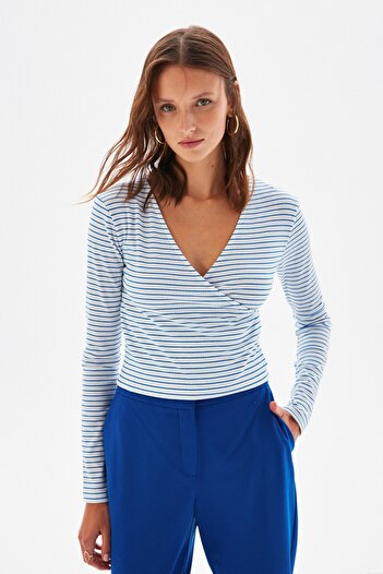 adL Long Sleeve Double Breasted Knitted Blouse