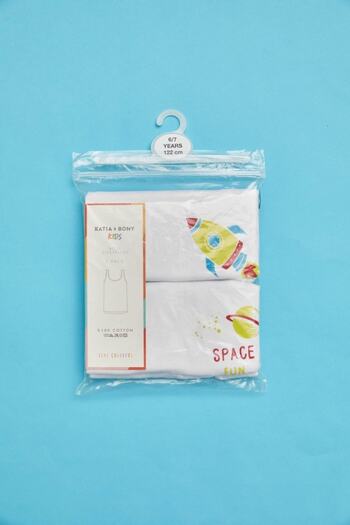 Katia&Bony Pack of 2 New Rocket Boys Singlet White/White