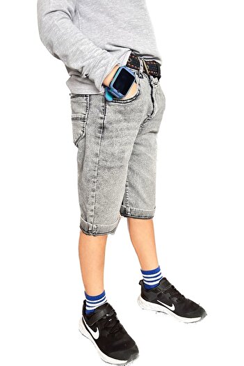 UMKEM Boy's Denim Capri Shorts with Belt Detail 3-12 Years