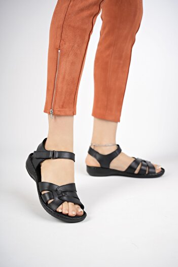 Deripabuc Genuine Leather Black Women's Leather Sandals Dc-0221