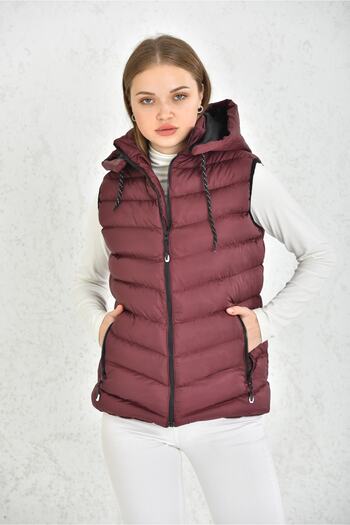 WAPP Unisex Burgundy Gel Padding Hooded Puffer Vest