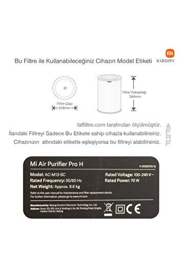 FAF FİLTER / Xiaomi Air Purifier Pro H Hava Temizleyici Uyumlu Çipli Hepa Filtre Mavi