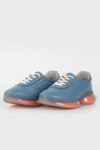 TUNAELLİ Kadın Mavi Hakiki Doğal Deri Sneaker Ayakkabı