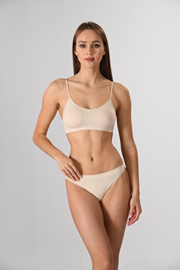 Miss Fit Women's Skin Seamless Thin Strap No Underwire V-Neck Gather Detailed Bustier Knitted Seamless