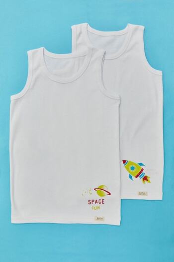 Katia&Bony Pack of 2 New Rocket Boys Singlet White/White