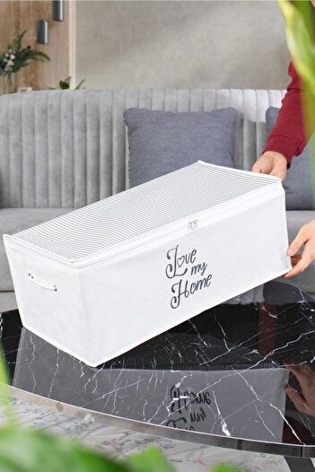 YUNUSOĞLU HOME Small Size Gray Striped Print Detailed Bag 52x28x21 Cm