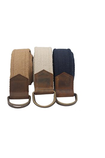Anatolia Unisex 3 τεμαχίων δερμάτινη λεπτομερής μπεζ μπεζ μπλε ναυτικό διπλή αγκράφα υφασμένη τακτική αθλητική τσάντα από καμβά