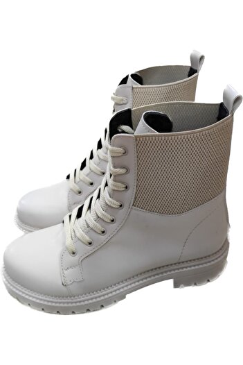 İpek Women's Beige String Comfortable Sole Faux Leather Boots