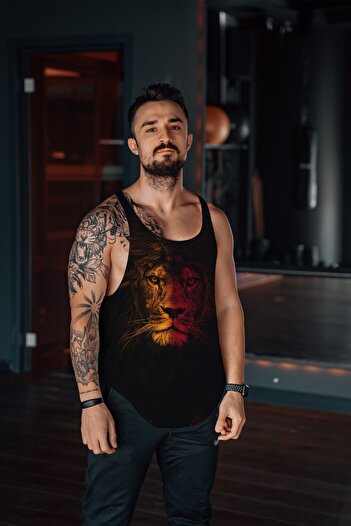Freeyez Lion Yellow Red Gym Fitness Tank Top Αθλητικό Μονό