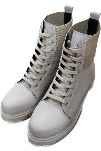 İpek Women's Beige String Comfortable Sole Faux Leather Boots