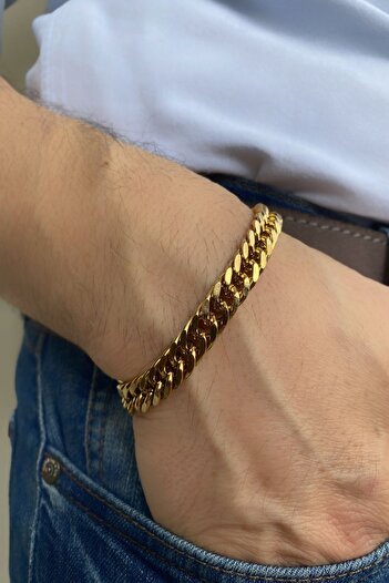 axexuar Gold Yellow Color Stainless Steel Thick Knitted Chain Bracelet Men Women