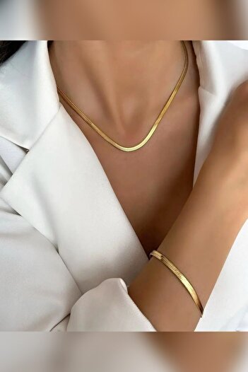 The Collection Ezme Italyan Gold Çelik Kolye Ve Bileklik Seti
