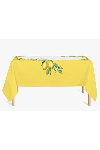 Alacastore Digital Printed Tablecloth Lemon Patterned Stain Resistant Care Free