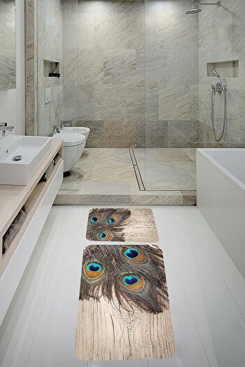 on the clouds Double Toilet Seat Non-Slip Base Bathroom Mat Set 60x100 + 40x60
