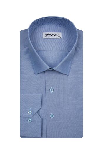 SÜVARİ Slim Fit Blue Men's Plain Shirt