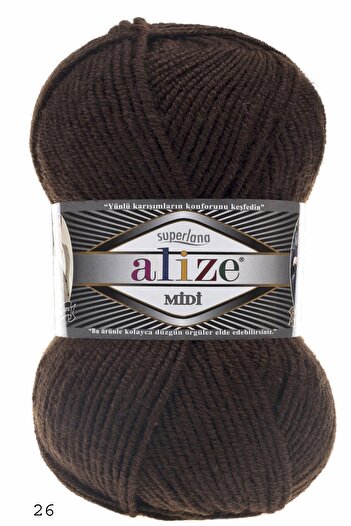 Alize Brown Superlana Midi 26 Hand Knitting Thread (Pack of 5)