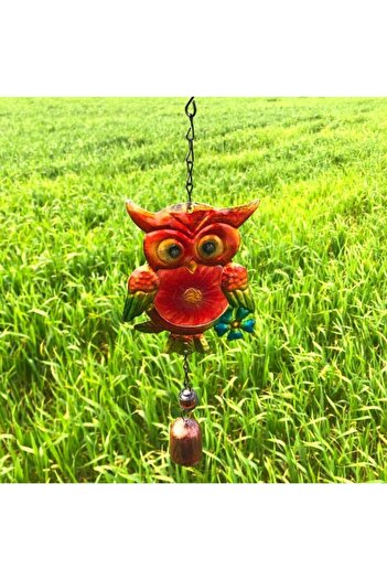 ArtemisSeramik Wrought Iron Colored Bell Red Owl Wind Chime Garden Balcony Ornament