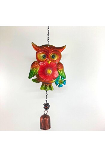 ArtemisSeramik Wrought Iron Colored Bell Red Owl Wind Chime Garden Balcony Ornament