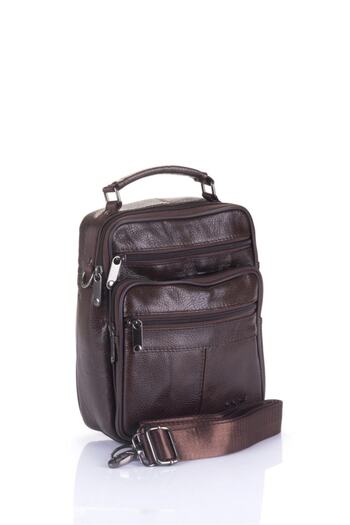ÇÇS 31002 Genuine Leather Long Strap Handbag Brown