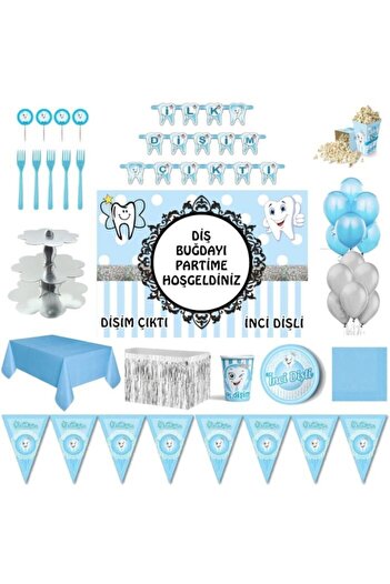 Parti Furyası Luxury Birthday Party Ornaments with Tooth Wheat Banner for 8 People