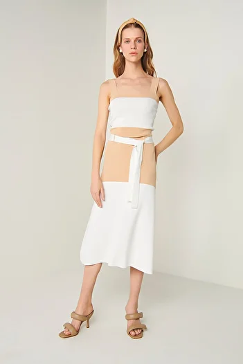 JOIN US Belted Knitwear Skirt-ecru