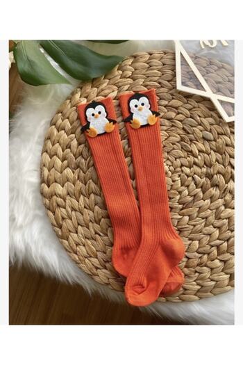 ArdenKids Baby Orange Penguin Knee Socks