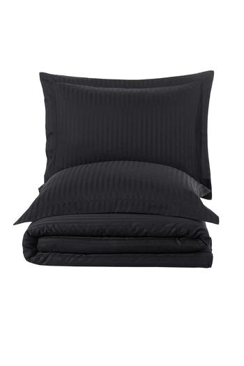 Elart Bedding Set Double Cotton Satin 6 Pieces Line Black